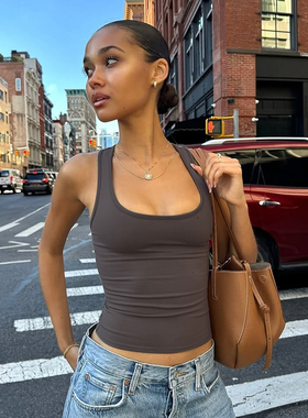 shemoda夏季基础款休闲运动百搭纯色弹力修身吊带背心辣妹上衣女