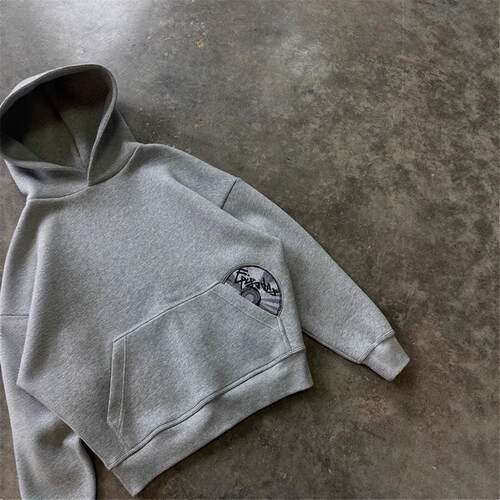 Printed hooded loose fit hoodie jacket个性印花卫衣卫裤套装长