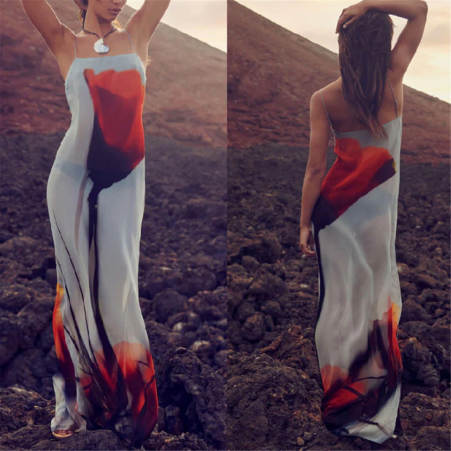 Printed strapless sleeveless slim sexy dress性感吊带印花定位