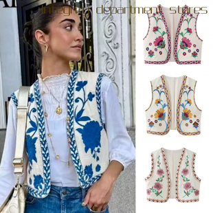 coat cotton loose collar jacket外搭刺绣马甲爆 stand Casual