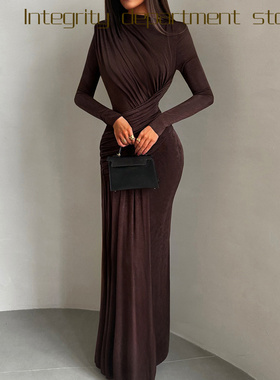 Deep V lace perspective sexy slim fit dress f风秋冬季气质纯