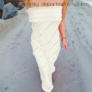 lace vest mesh 礼 Sexy dress风度假裙花边抹胸长款 strapless