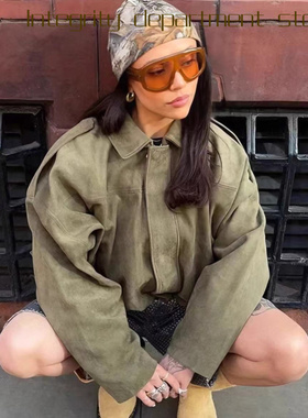 Casual coat, loose stand collar cotton jacket飞行员麂皮