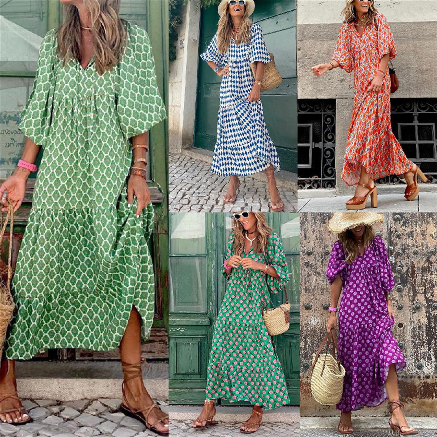 Sexy printed camisole vacation casual lace up shirt dress202