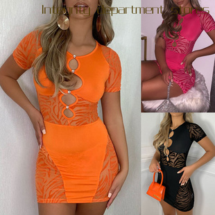 lace vest mesh Sexy dress网纱透视镂空连衣裙短袖 strapless