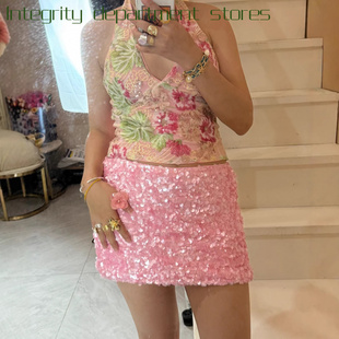sequin Sexy top dress年辣妹亮片半身裙修身 tank deep floral