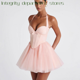 fit slim sexy hugging甜美鱼骨挂脖系 out hip hollowed Bubble