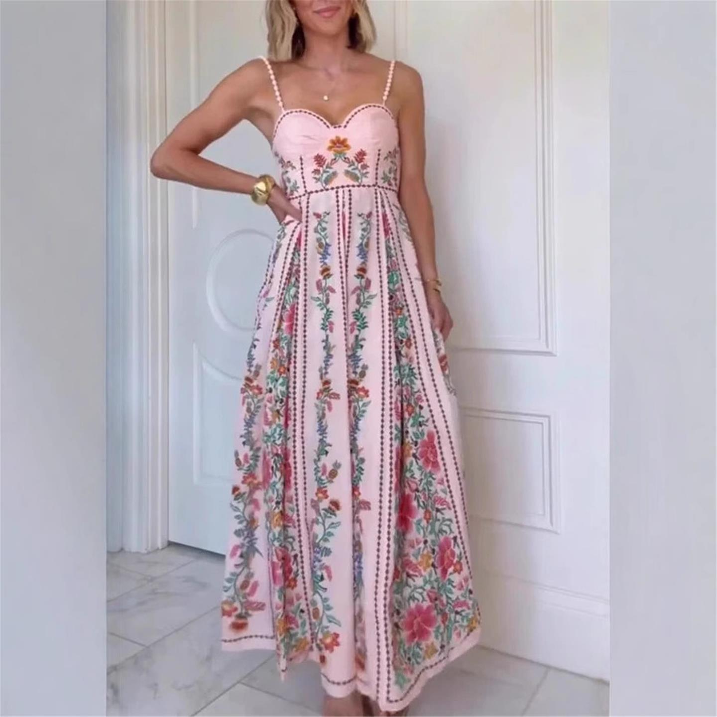 Printed strapless sleeveless slim sexy dress性感装饰珠子吊带