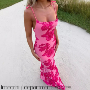 Sexy Straps Dress吊带包臀性感立体盘花连衣裙年夏新 Split Lace