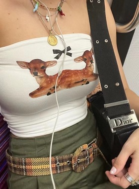 Cute top printed tight fitting inner vestZ-0238抹胸可爱小鹿