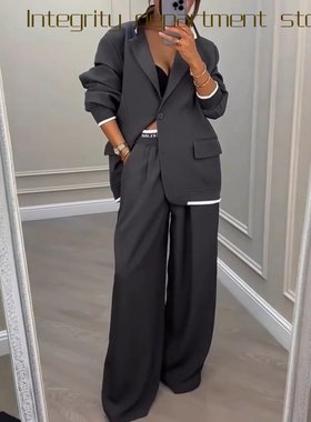 Sexy party slim fit dress秋季灰色通勤长袖西服两件套