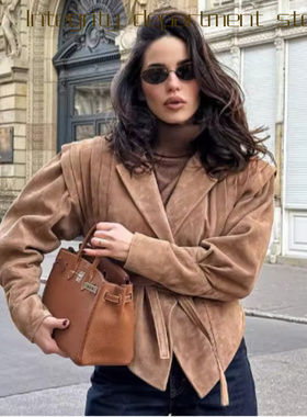 Casual coat, loose stand collar cotton jacket秋冬束腰垫肩鹿