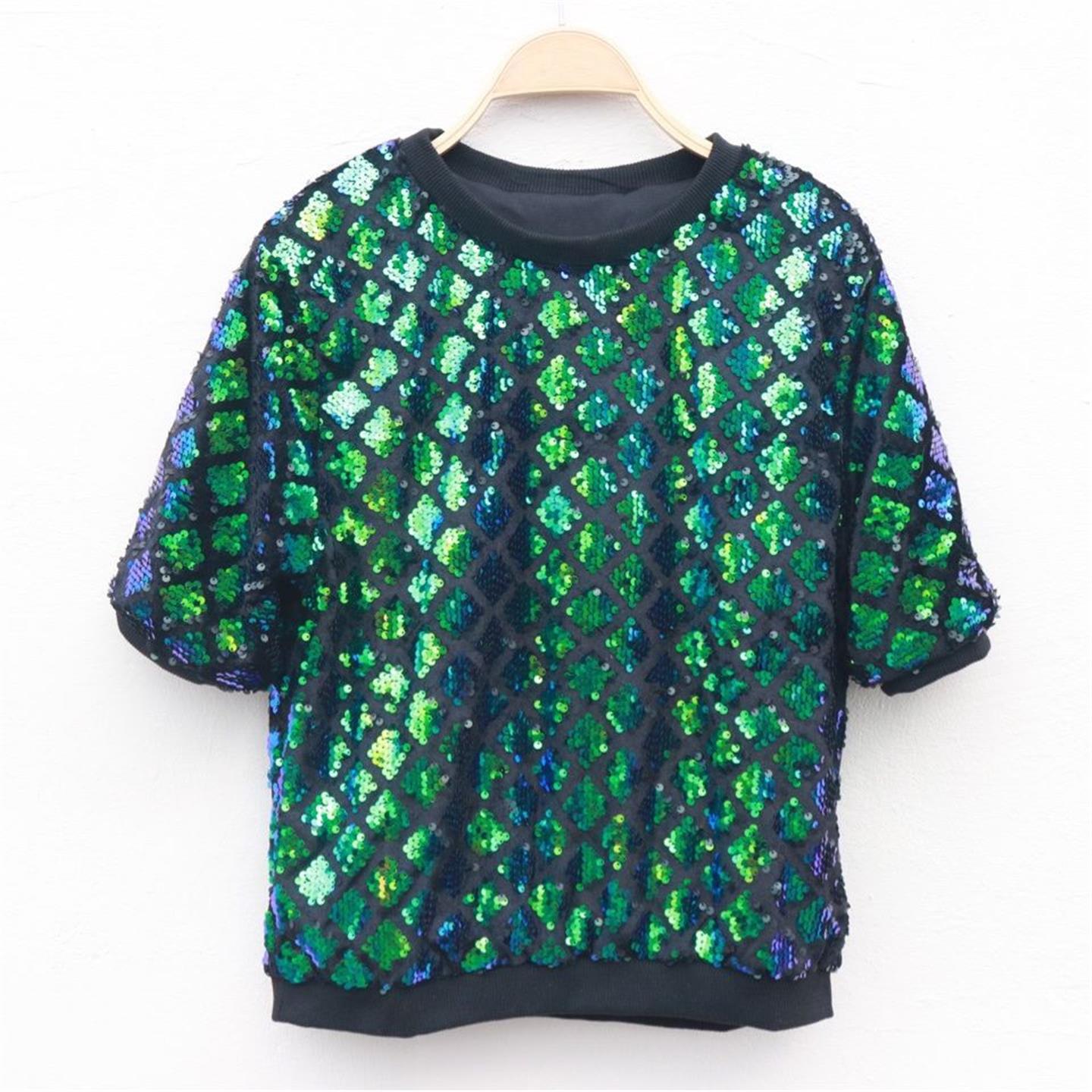 Fashionable printed short sleeved V-neck lace up dress鱼鳞亮