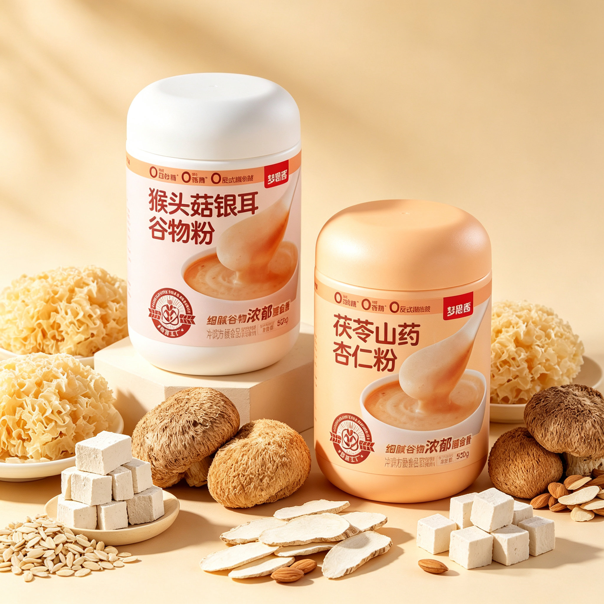 梦思香猴头菇银耳谷物粉茯苓山药杏仁粉500g罐营养代餐粉健康早餐
