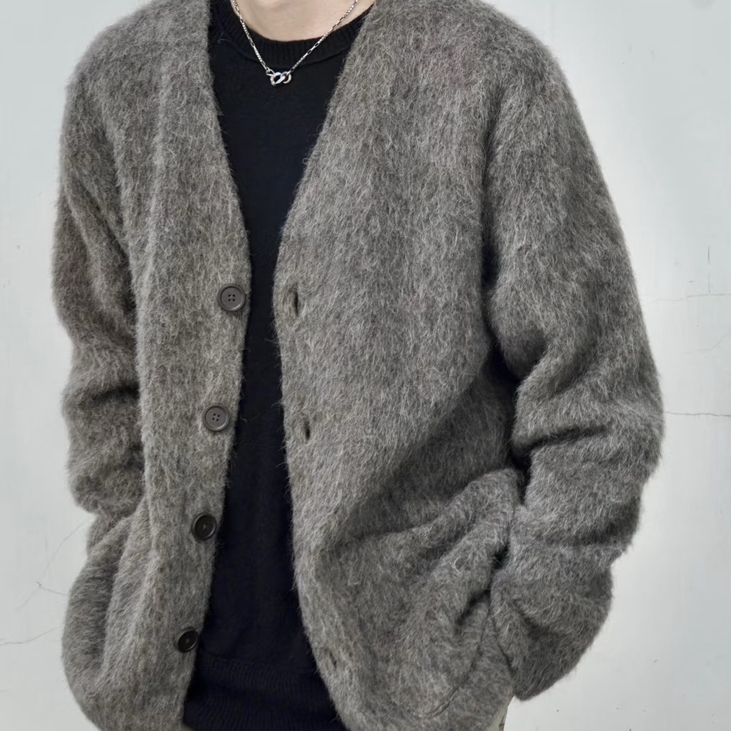 Our Legacy23fw 美拉德风马海毛羊驼毛领纽扣休闲针织开衫外套