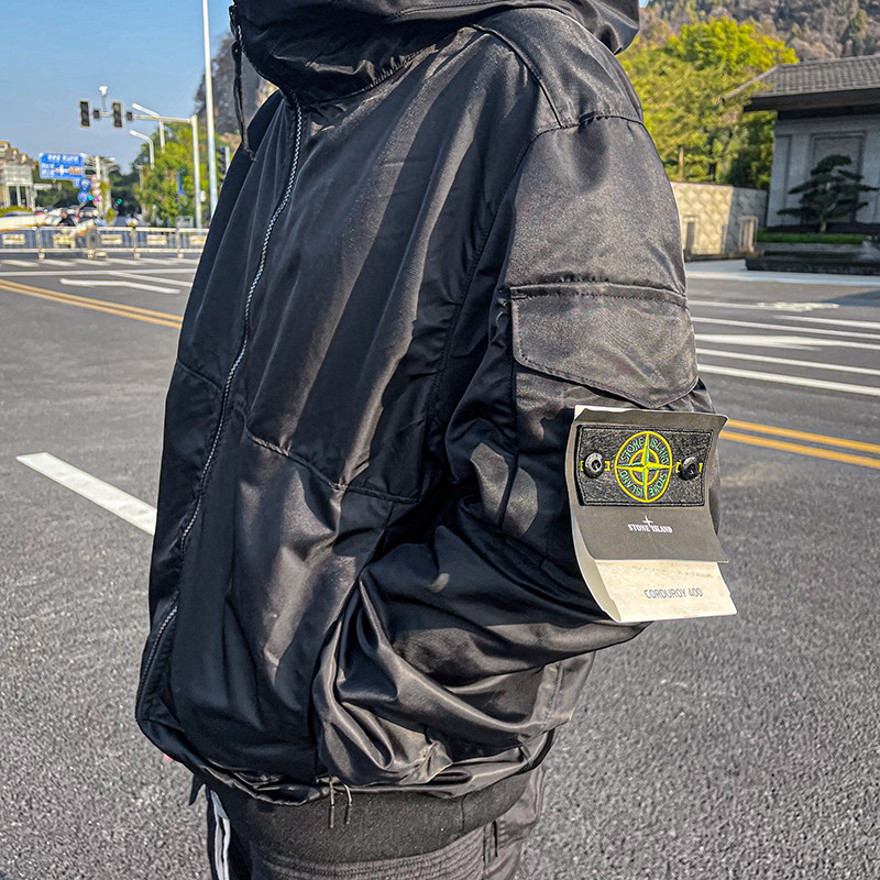 stone石头岛姆爷同款连帽防风徽章涂层压胶冲锋衣夹克外套高街男