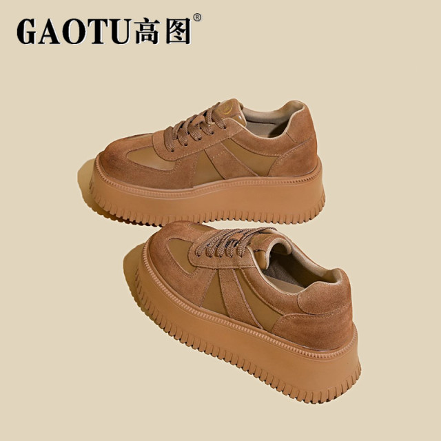 高图2025新款女鞋厚底增高松糕鞋子学生韩版百搭加绒面包鞋