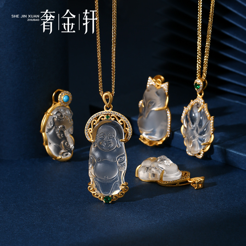天然玉佛吊坠白水晶女肖邦链笑佛