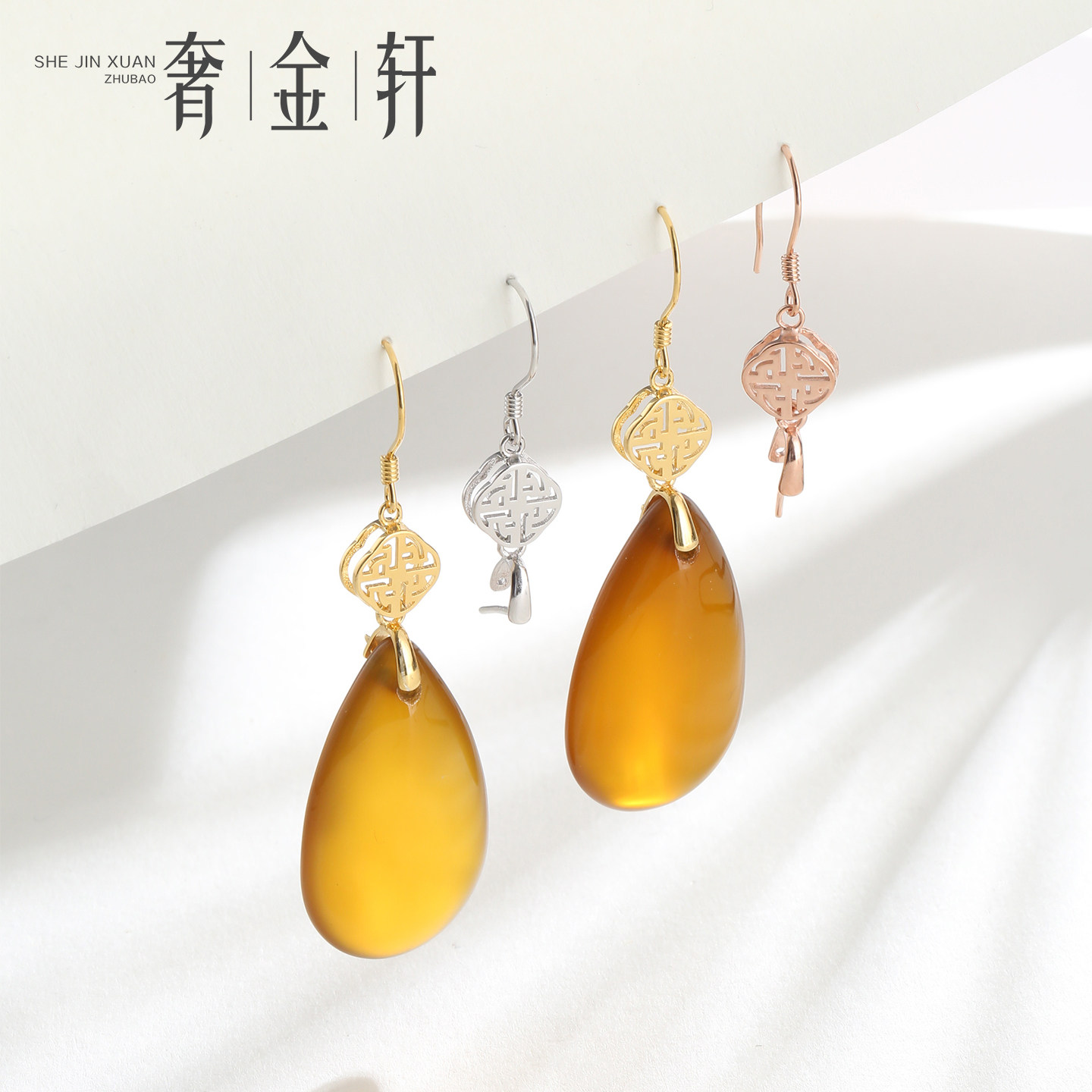 S925纯银夹扣空托女手工简约耳环空托镶嵌蜜蜡翡翠碧玉石耳坠空托