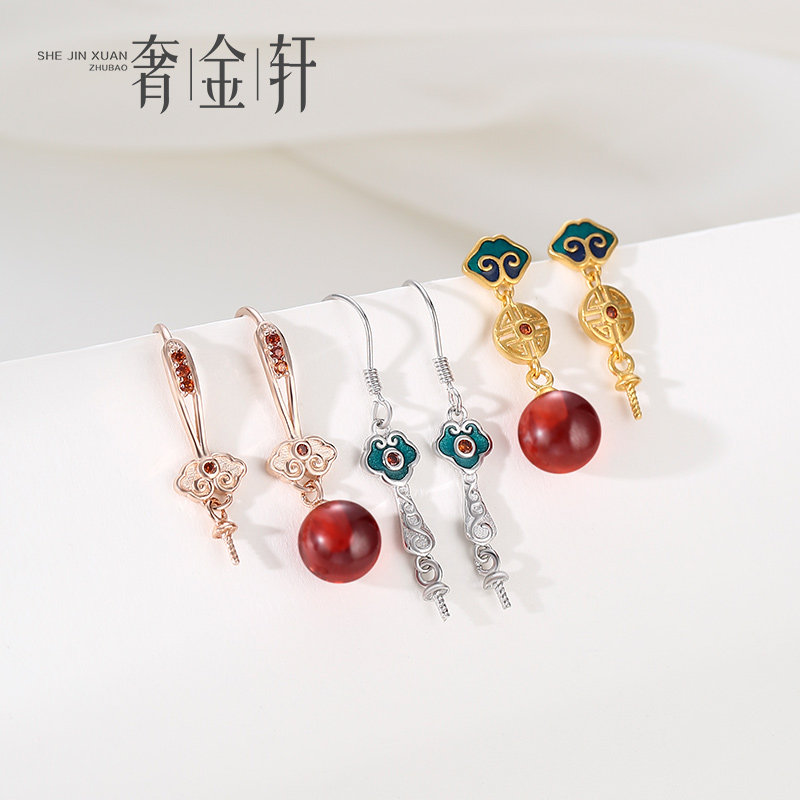 DIY珍珠耳环配件 S925纯银耳钉空托国潮简款镶嵌翡翠耳钩耳钉配饰,饰品/流行首饰/时尚饰品新,耳环,淘宝优惠券,粉丝福利购,淘宝优惠卷