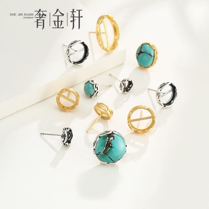 925纯银古法金蜜蜡耳环