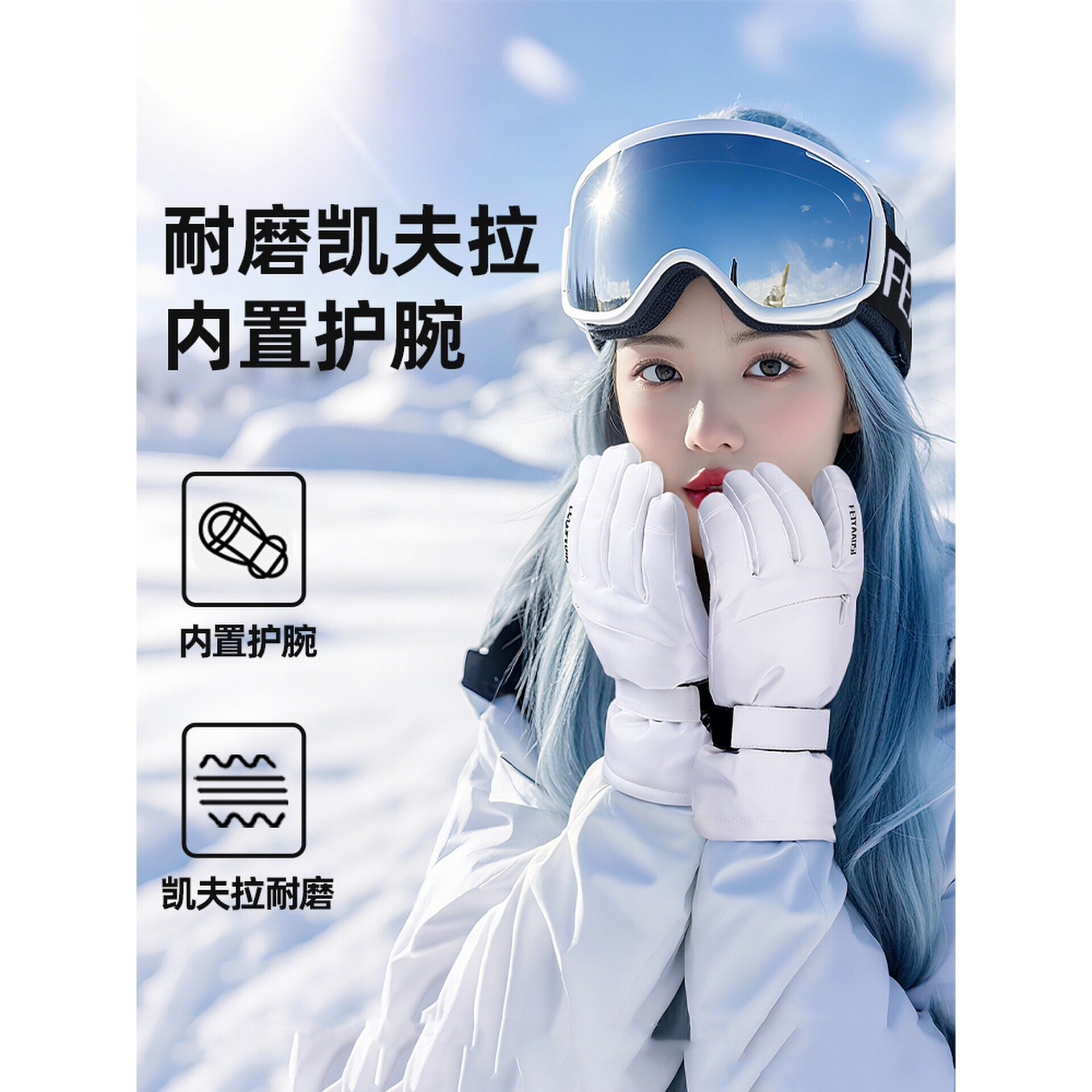 德国UP滑雪手套内置护腕女保暖内胆男冬季防水双板防风滑雪装备