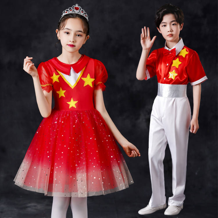 新款六一儿童合唱演出服红星闪闪爱国中小学生朗诵舞蹈表演服礼服