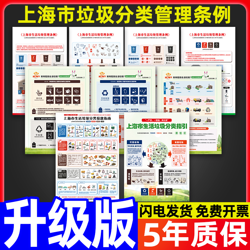 上海生活分类管理条例图垃圾分类责任标识贴纸干湿指示可标示提示牌投放指引指南宣传海报图标挂图标语牌定制 文具电教/文化用品/商务用品 标志牌/提示牌/付款码 原图主图