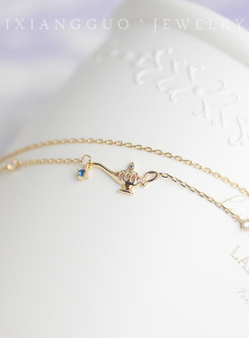 纯银镀金简约百搭小神灯双层手链