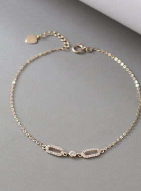 S925纯银镀18K金手链女椭圆型