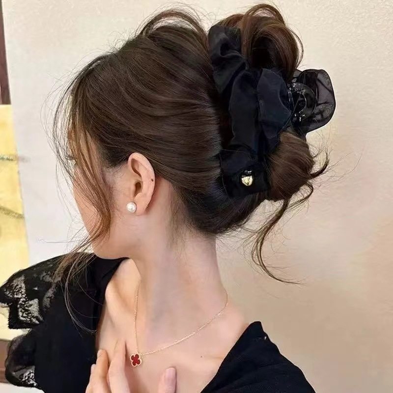 【下单立减50】轻盈仙气珍珠发夹女后脑勺网纱抓夹大号高级感PX