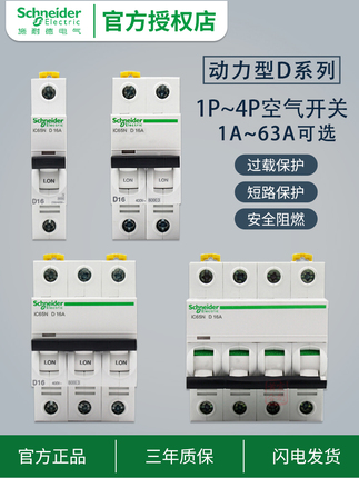 施耐德空气开关A9断路器IC65N空开2P 3P 4P 40A 50A 63A动力D系列