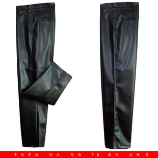 pu皮裤男加绒防水防油外卖机车骑手宽松高腰防风棉裤中老年工作裤