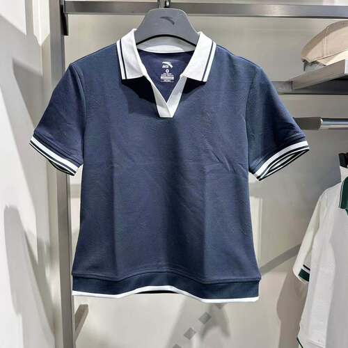 安踏2026夏季复古短袖POLO衫女翻领字母印花复古上衣162638106