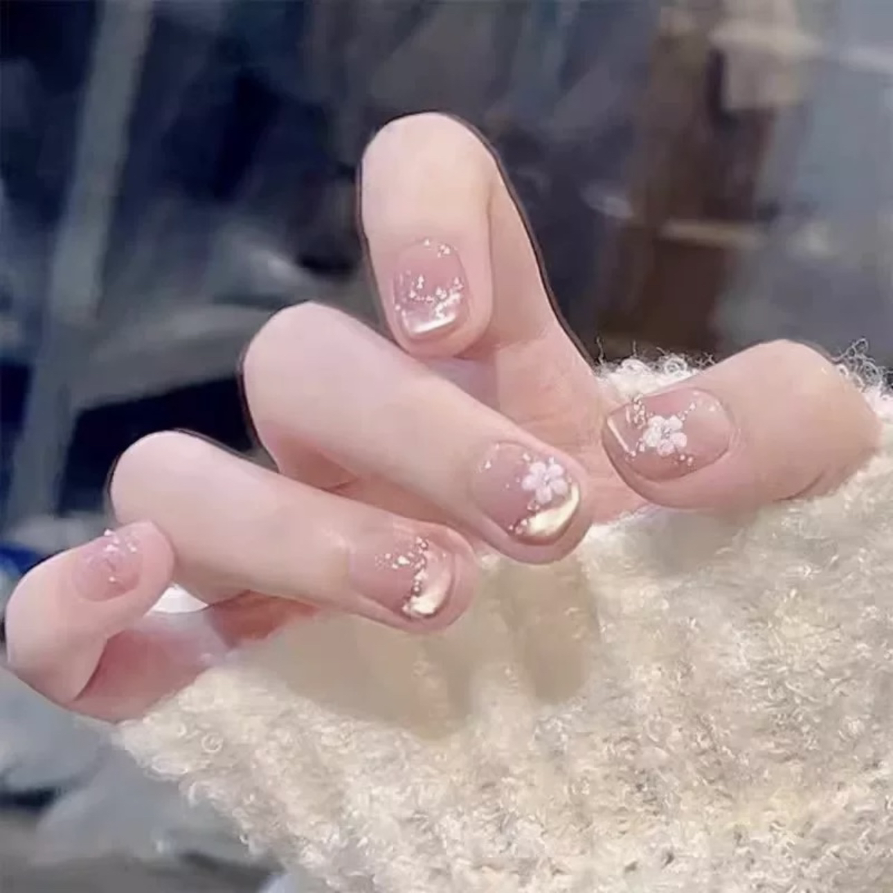【繁花似锦】纯手工穿戴甲珍珠小花猫眼温柔气质显白学生孕妇可用