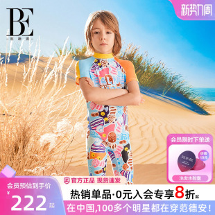 BE范德安联名喵星人儿童泳衣男孩连体泳衣防晒抗氯速干度假游泳衣