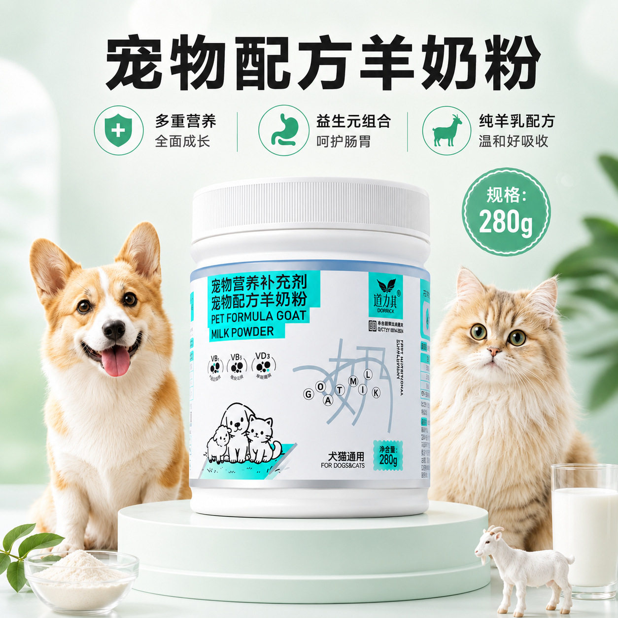 直销泰格宠物狗狗羊奶粉280g猫咪奶粉保健品防腹泻幼猫宠物用品