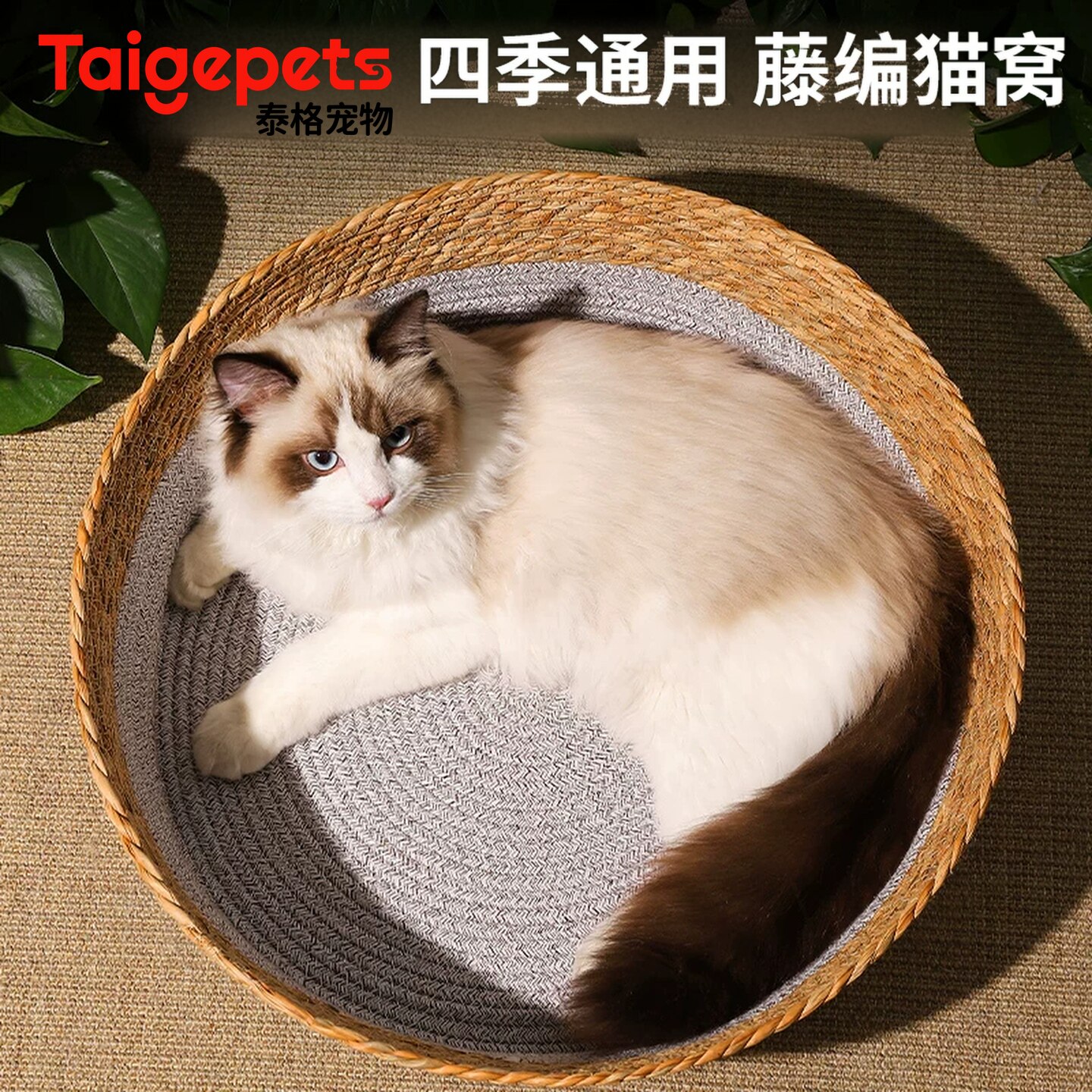 藤编猫窝沙发狗窝四季通用睡觉用蒲草猫床猫抓板猫咪垫子宠物用品