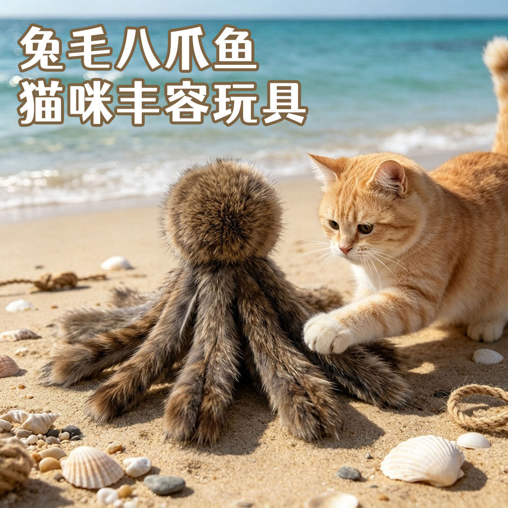 兔毛八爪鱼猫咪丰荣玩具逗猫棒自嗨解闷兔毛仿真章鱼幼猫消耗体力