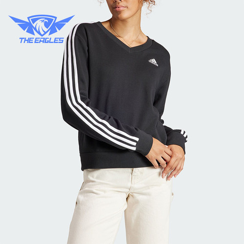 Adidas/阿迪达斯正品新款女士运动休闲V领卫衣套头衫IQ4835