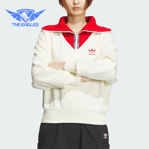 Adidas/阿迪达斯正品三叶草女士半开襟休闲运动卫衣JE1606