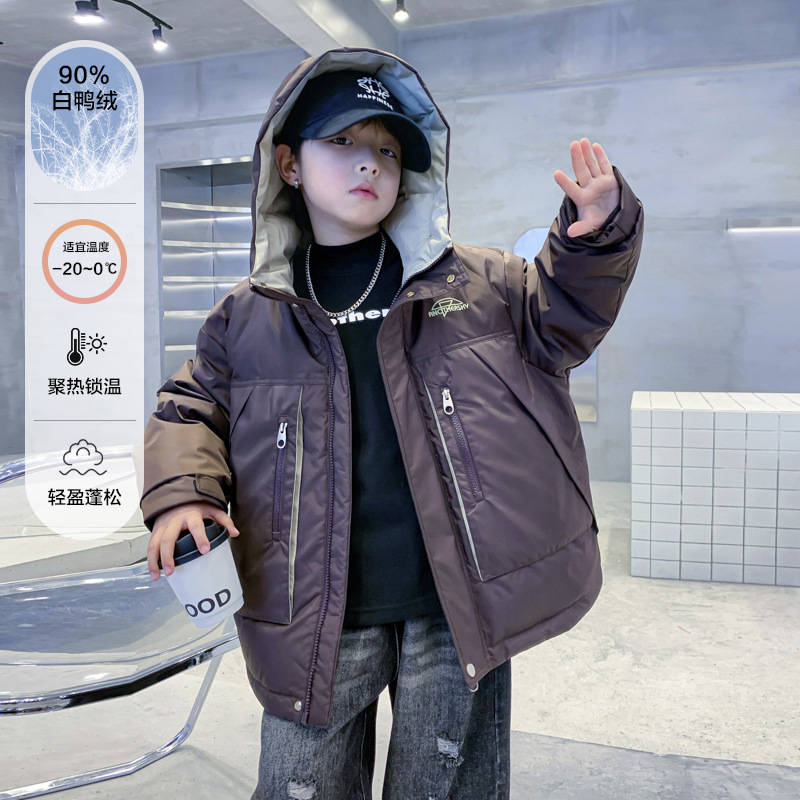 潮牌童装男童户外运动连帽羽绒服2025新款儿童衣服中大童加厚外套