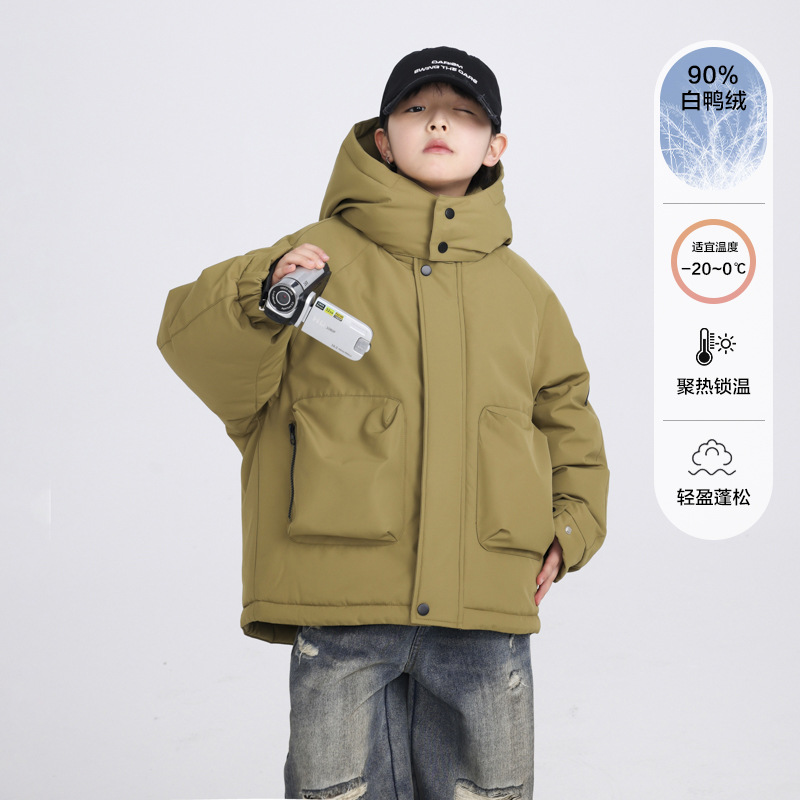 男大童冬装加厚冲锋衣工装羽绒服2025新款儿童装冬季户外防寒外套