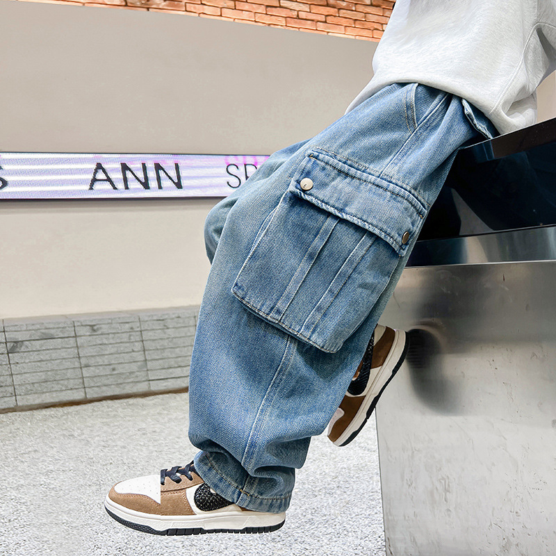潮中大童秋装直筒工装牛仔裤2025新款儿童装男童秋季痞帅宽松裤子