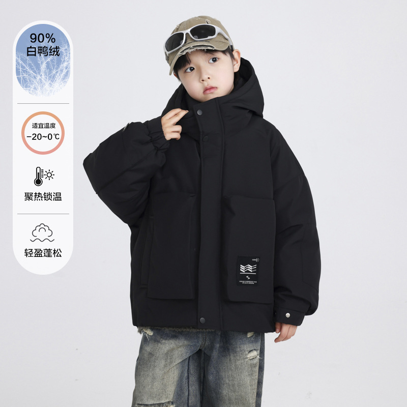 男大童冬装冲锋衣工装背带羽绒服2025新款儿童装冬季加厚防寒外套