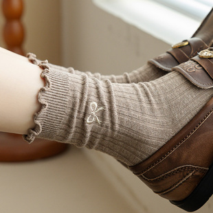 浩瀚星空,余晖落日,海浪和沙子,花边木耳刺绣miu风堆堆袜