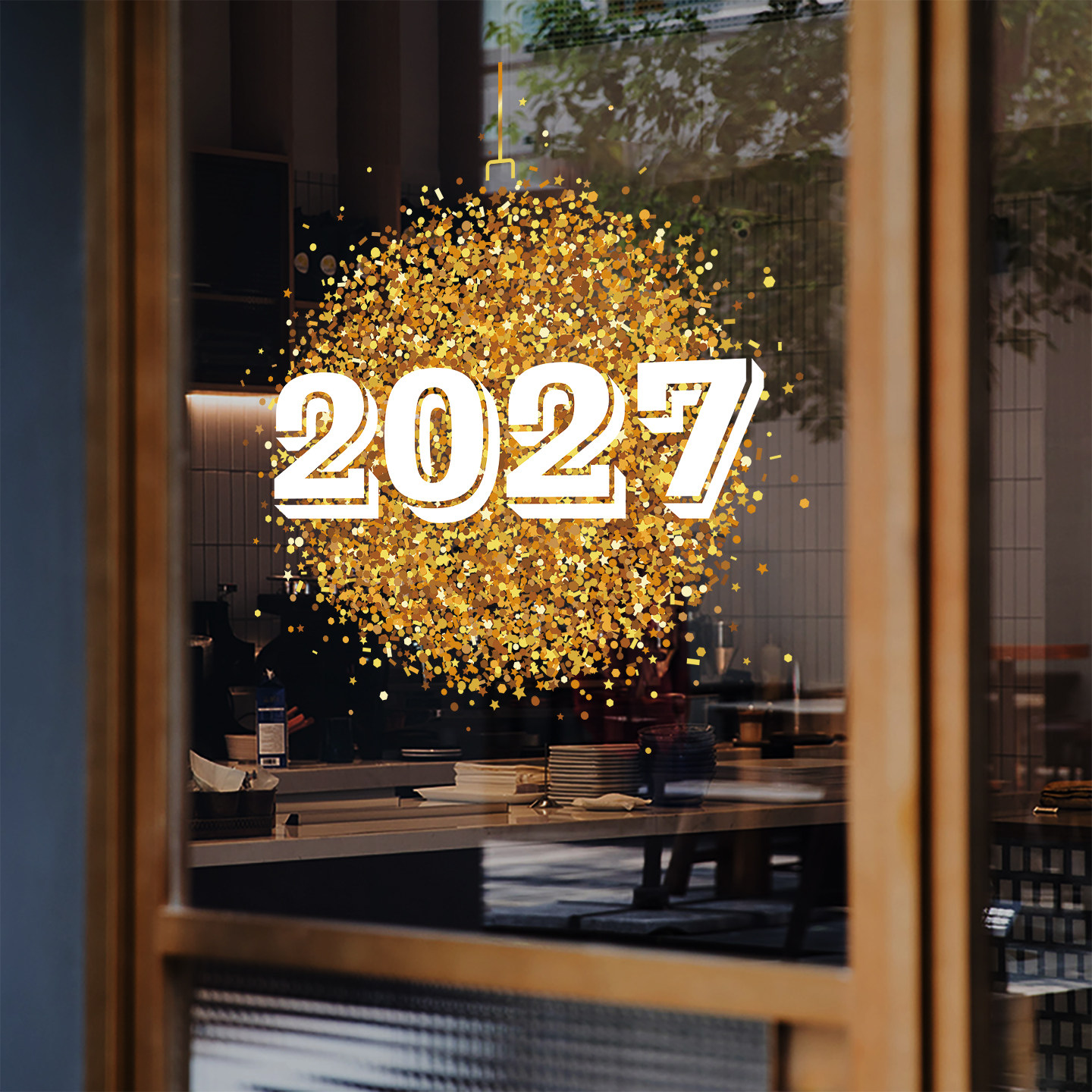 2027金色闪片新年静电玻璃贴