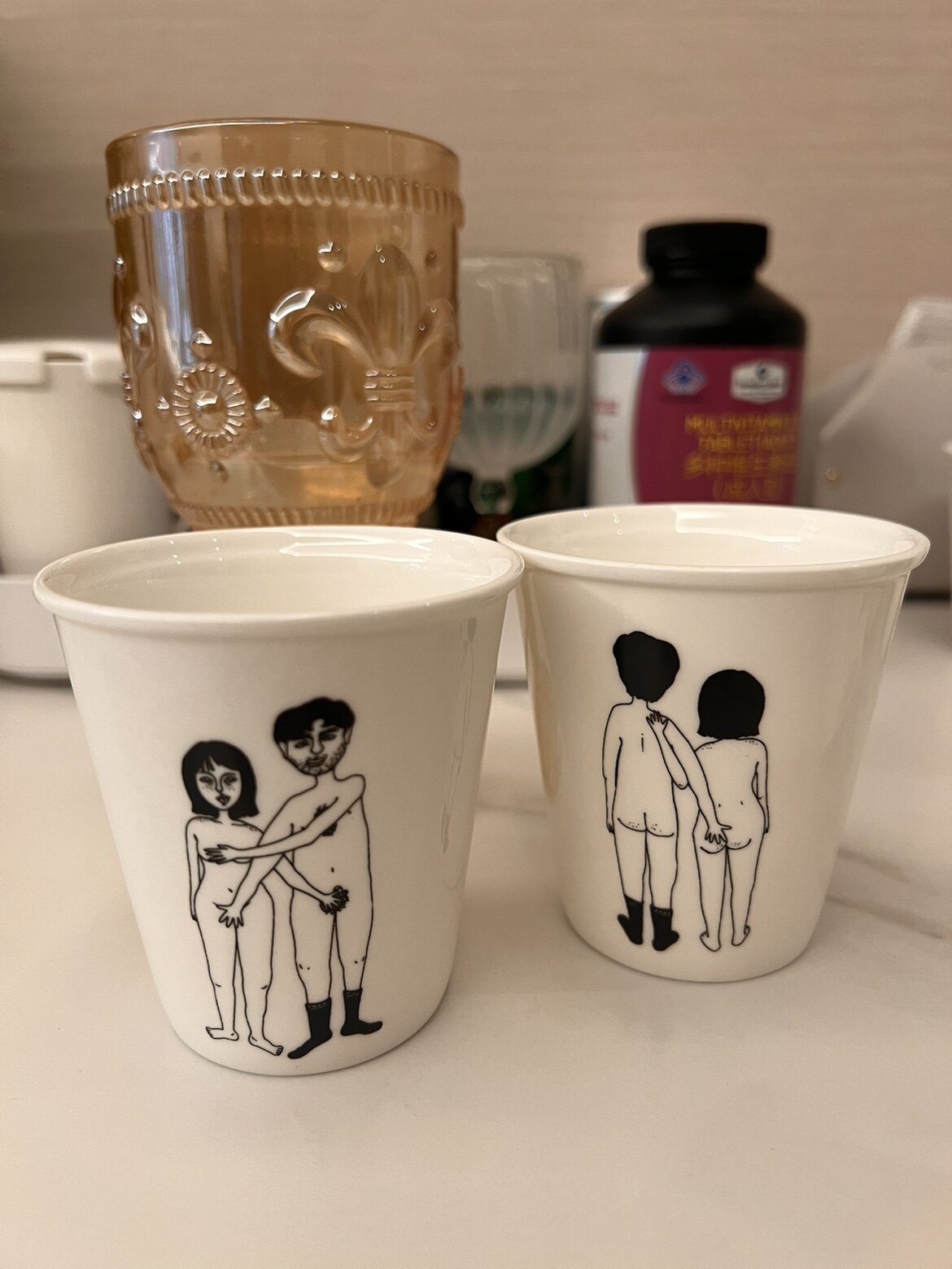 北欧风情侣咖啡杯小茶杯简约水杯饮食男女成人陶瓷杯纯白超轻可爱
