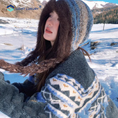 毛线帽女秋冬新款 保暖民族风大头围护耳冷帽设计感毛茸茸针织帽子