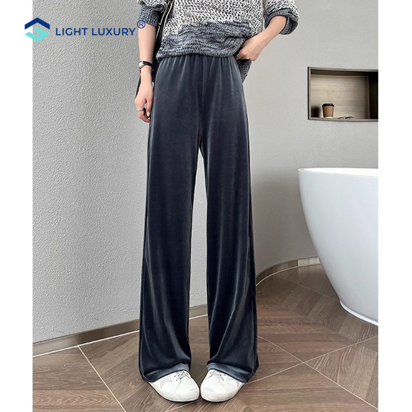 金丝绒阔腿裤女秋冬加绒窄版直筒裤高级垂坠感加长高个子拖地裤